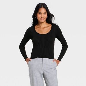 NWT! A New Day Women's Long Sleeve Black Ribbed Tee